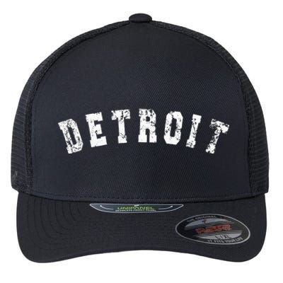 Vintage Detroit Michigan Distressed Apparel Flexfit Unipanel Trucker Cap