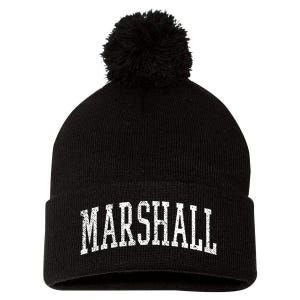 Varsity Distressed Marshall Pom Pom 12in Knit Beanie