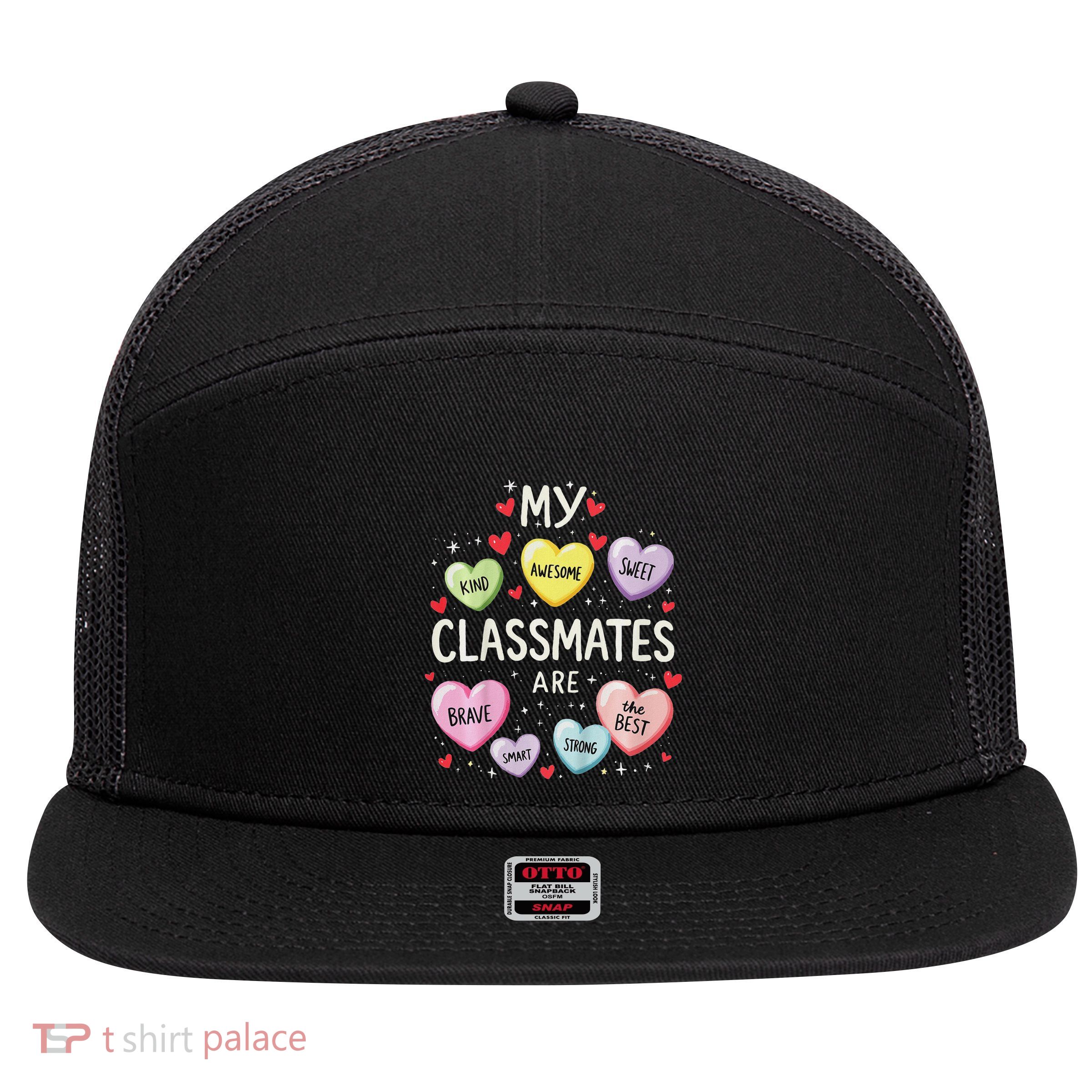 Valentines Day My Classmates Are Candy Positive Hearts 7 Panel Mesh Trucker Snapback Hat