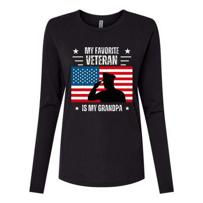 Veterans Day Military My Favorite Veteran Is My Grandpa Womens Cotton Relaxed Long Sleeve T-Shirt