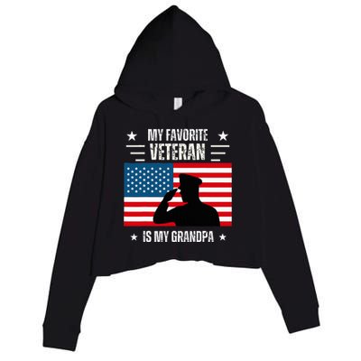 Veterans Day Military My Favorite Veteran Is My Grandpa Crop Fleece Hoodie