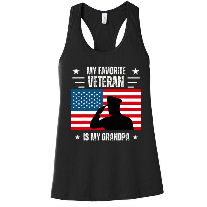 Veterans Day Military My Favorite Veteran Is My Grandpa Women's Racerback Tank