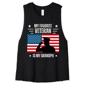 Veterans Day Military My Favorite Veteran Is My Grandpa Women's Racerback Cropped Tank