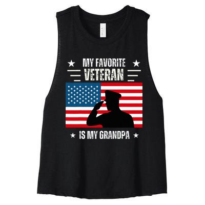 Veterans Day Military My Favorite Veteran Is My Grandpa Women's Racerback Cropped Tank