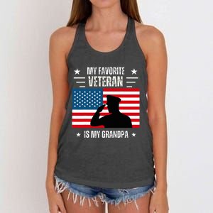 Veterans Day Military My Favorite Veteran Is My Grandpa Women's Knotted Racerback Tank