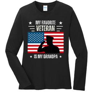 Veterans Day Military My Favorite Veteran Is My Grandpa Ladies Long Sleeve Shirt