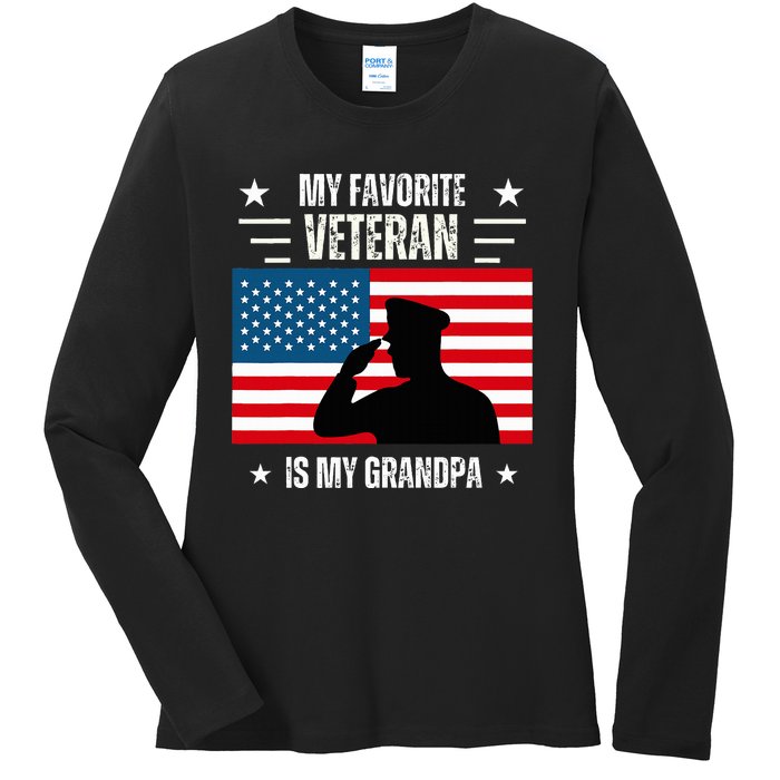 Veterans Day Military My Favorite Veteran Is My Grandpa Ladies Long Sleeve Shirt