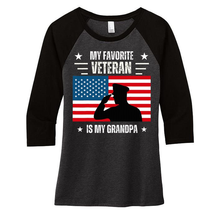 Veterans Day Military My Favorite Veteran Is My Grandpa Women's Tri-Blend 3/4-Sleeve Raglan Shirt