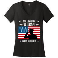 Veterans Day Military My Favorite Veteran Is My Grandpa Women's V-Neck T-Shirt