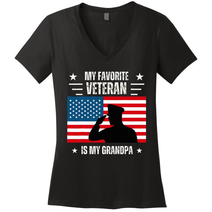 Veterans Day Military My Favorite Veteran Is My Grandpa Women's V-Neck T-Shirt