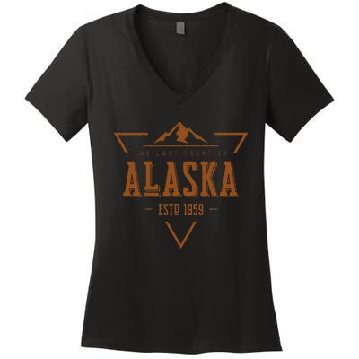 Vintage Denali Mountain Alaska The Last Frontier Women's V-Neck T-Shirt