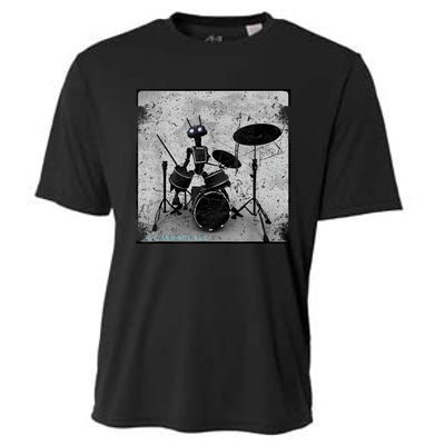 Vintage Distressed Machine Learning AI Robot Music Drummer Cooling Performance Crew T-Shirt