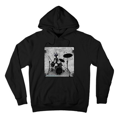 Vintage Distressed Machine Learning AI Robot Music Drummer Hoodie