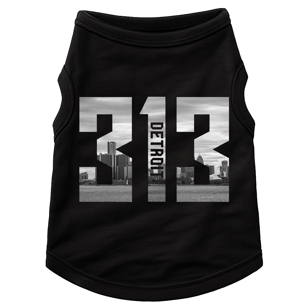 Vintage Detroit Michigan 313 Area Code Skyline Doggie Tank