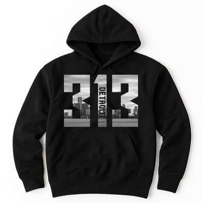 Vintage Detroit Michigan 313 Area Code Skyline Hoodie