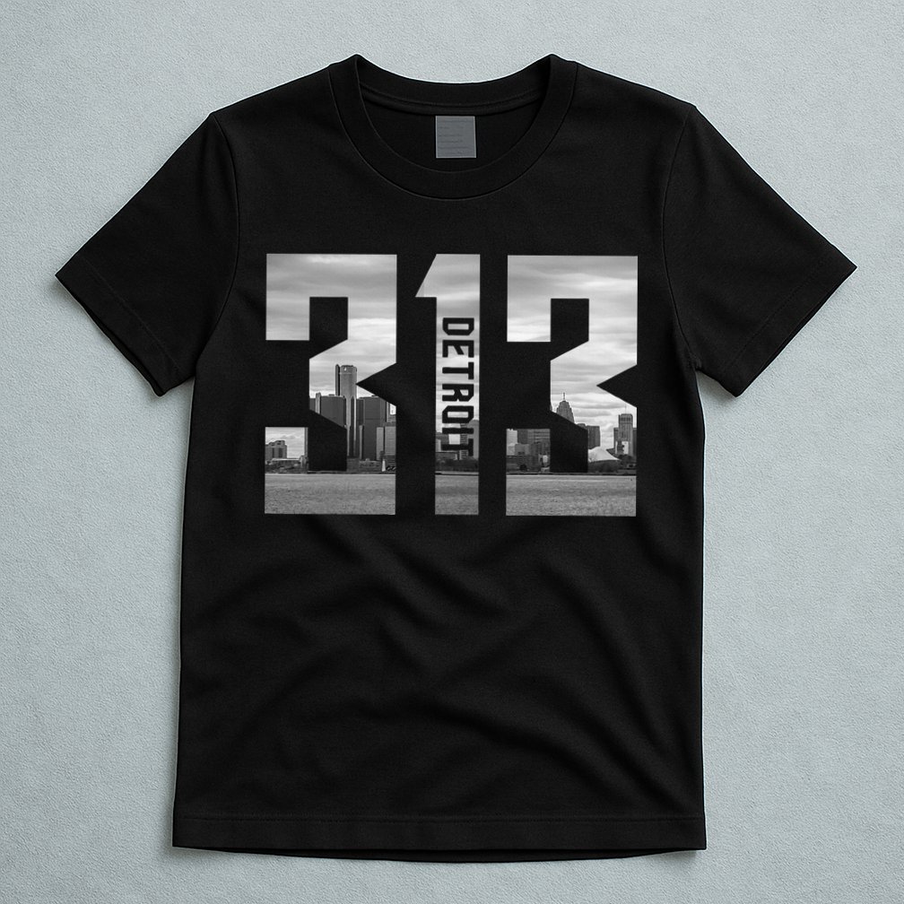 Vintage Detroit Michigan 313 Area Code Skyline T-Shirt