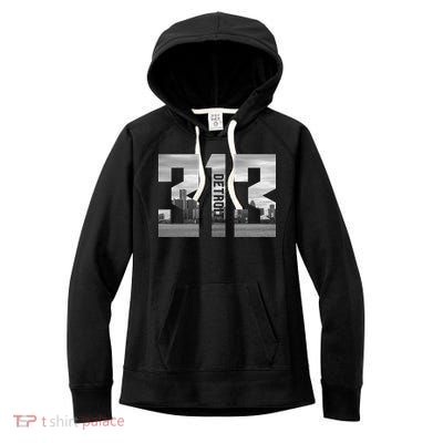 Vintage Detroit Michigan 313 Area Code Skyline Women's Fleece Hoodie