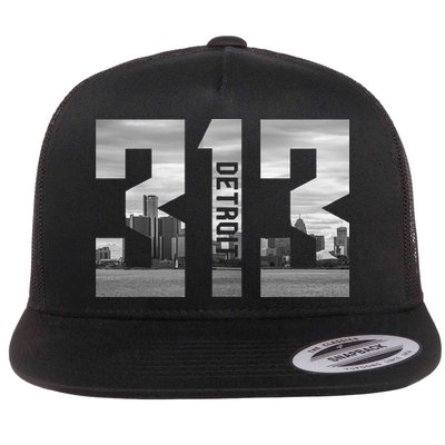 Vintage Detroit Michigan 313 Area Code Skyline Flatbill Hat