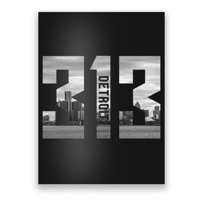 Vintage Detroit Michigan 313 Area Code Skyline Poster
