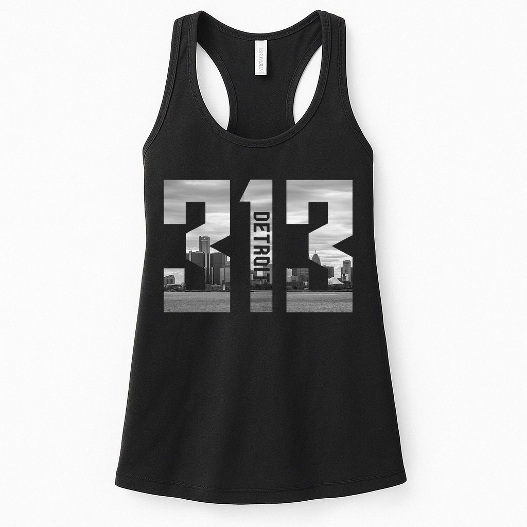 Vintage Detroit Michigan 313 Area Code Skyline Womens Tank Top