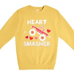 Valentines Day Monster Truck Heart Smasher Boy Premium Crewneck Sweatshirt