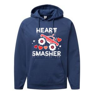 Valentines Day Monster Truck Heart Smasher Boy Performance Fleece Hoodie