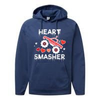 Valentines Day Monster Truck Heart Smasher Boy Performance Fleece Hoodie