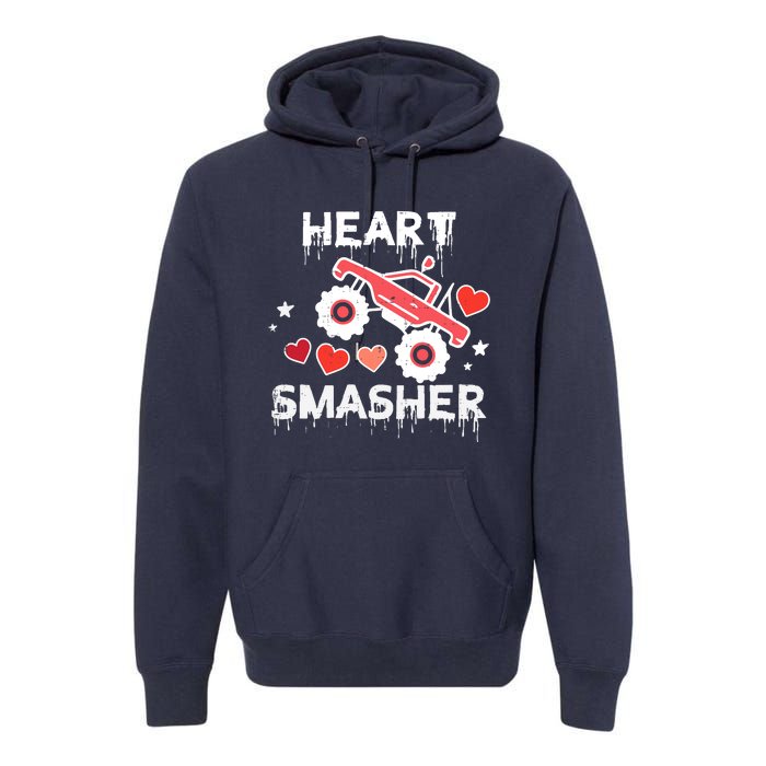 Valentines Day Monster Truck Heart Smasher Boy Premium Hoodie