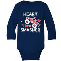 Valentines Day Monster Truck Heart Smasher Boy Baby Long Sleeve Bodysuit