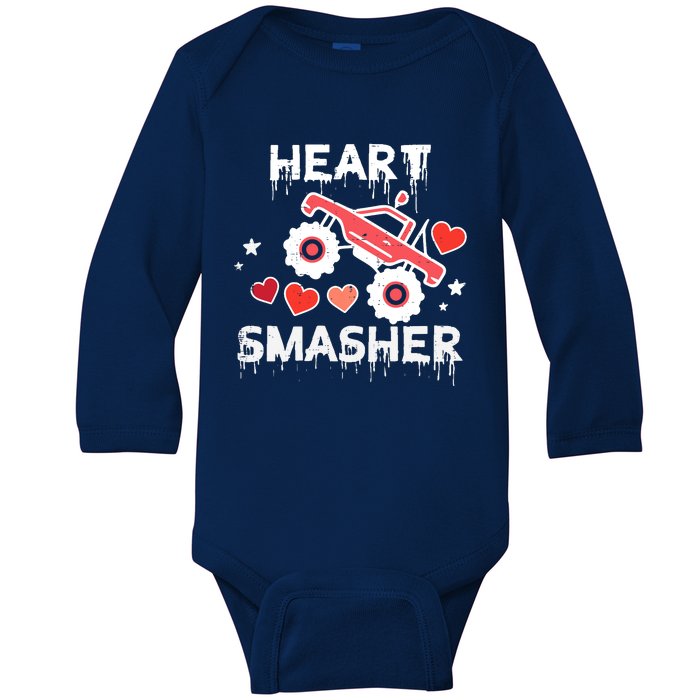 Valentines Day Monster Truck Heart Smasher Boy Baby Long Sleeve Bodysuit