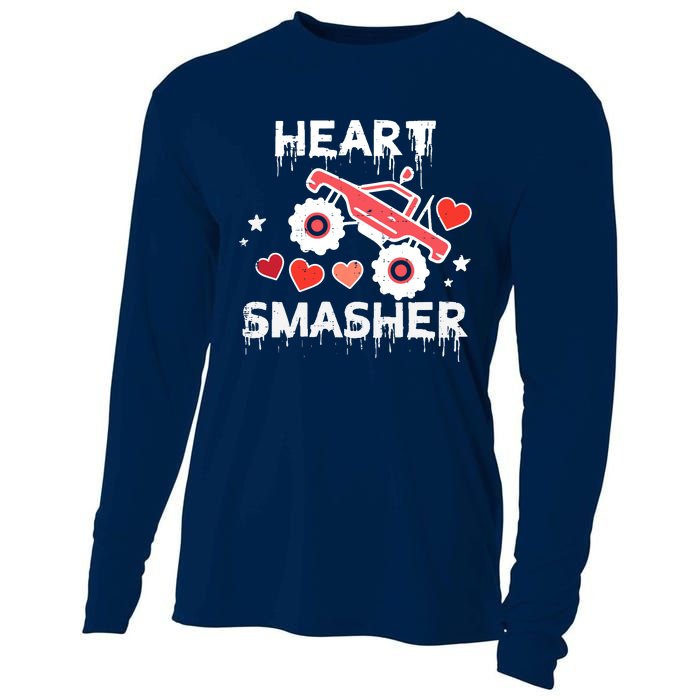 Valentines Day Monster Truck Heart Smasher Boy Cooling Performance Long Sleeve Crew