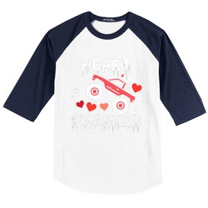 Valentines Day Monster Truck Heart Smasher Boy Baseball Sleeve Shirt