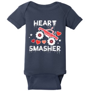 Valentines Day Monster Truck Heart Smasher Boy Baby Bodysuit