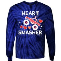 Valentines Day Monster Truck Heart Smasher Boy Tie-Dye Long Sleeve Shirt