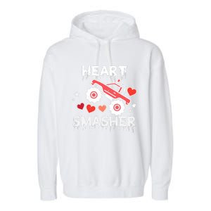 Valentines Day Monster Truck Heart Smasher Boy Garment-Dyed Fleece Hoodie