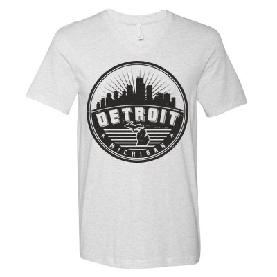 Vintage Detroit Michigan Skyline Emblem V-Neck T-Shirt