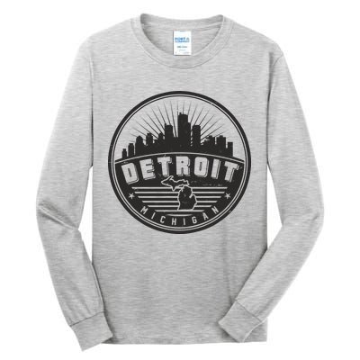 Vintage Detroit Michigan Skyline Emblem Tall Long Sleeve T-Shirt