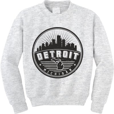 Vintage Detroit Michigan Skyline Emblem Kids Sweatshirt