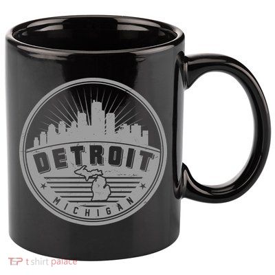 Vintage Detroit Michigan Skyline Emblem 11oz C Handle Ceramic Mug