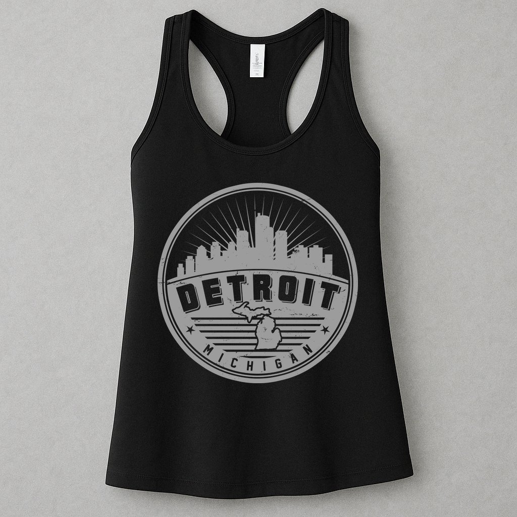 Vintage Detroit Michigan Skyline Emblem Womens Tank Top