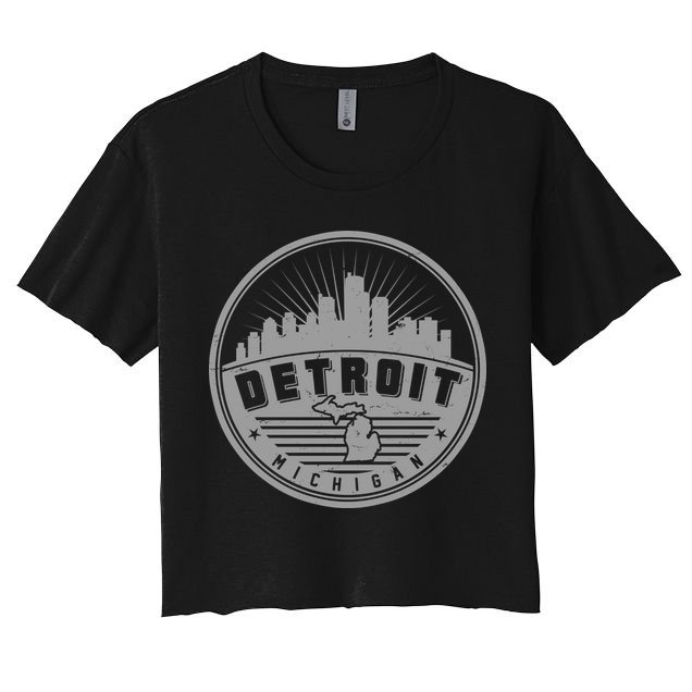 Vintage Detroit Michigan Skyline Emblem Crop Top