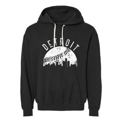 Vintage Detroit Michigan Skyline Apparel Garment-Dyed Fleece Hoodie