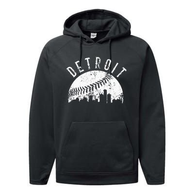 Vintage Detroit Michigan Skyline Apparel Performance Fleece Hoodie