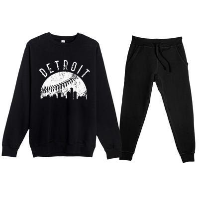 Vintage Detroit Michigan Skyline Apparel Premium Crewneck Sweatsuit Set