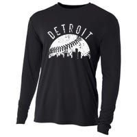 Vintage Detroit Michigan Skyline Apparel Cooling Performance Long Sleeve Crew