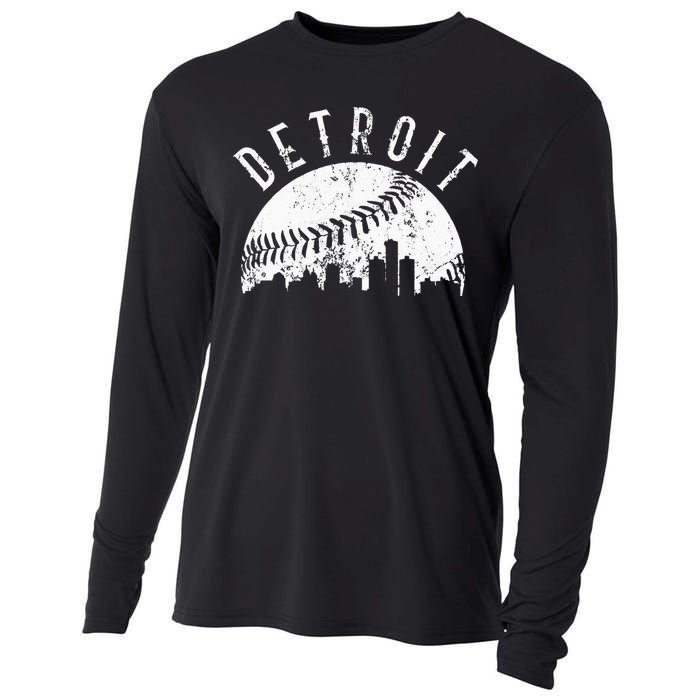 Vintage Detroit Michigan Skyline Apparel Cooling Performance Long Sleeve Crew