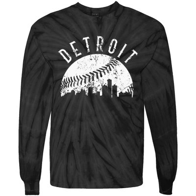 Vintage Detroit Michigan Skyline Apparel Tie-Dye Long Sleeve Shirt