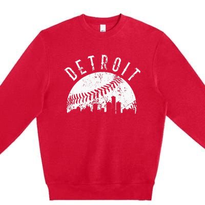 Vintage Detroit Michigan Skyline Apparel Premium Crewneck Sweatshirt