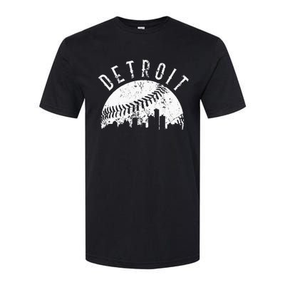 Vintage Detroit Michigan Skyline Apparel Softstyle CVC T-Shirt