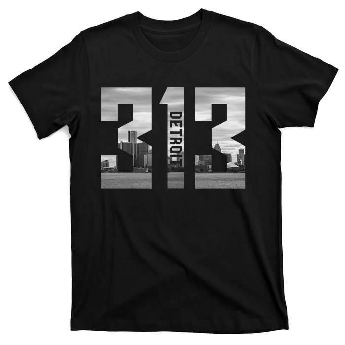 Vintage Detroit Michigan 313 Area Code Skyline T-Shirt